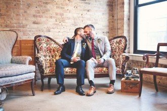 Gay Wedding Grooms at a Sofa