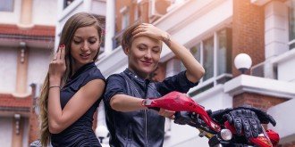 Lesbian girls on a motorcycle