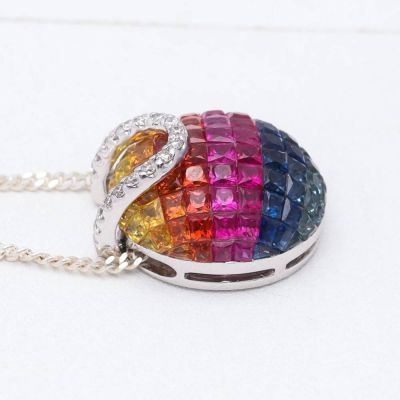 JANICE RAINBOW SAPPHIRE & DIAMOND PENDANT IN 18K GOLD