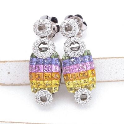 AMELIA RAINBOW SAPPHIRE & DIAMOND EARRINGS IN 18K GOLD