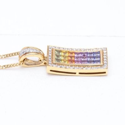 ELENA RAINBOW SAPPHIRE & DIAMOND PENDANT IN 18K GOLD