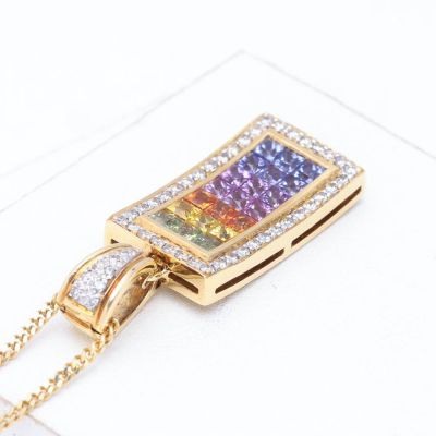 ELENA RAINBOW SAPPHIRE & DIAMOND PENDANT IN 18K GOLD