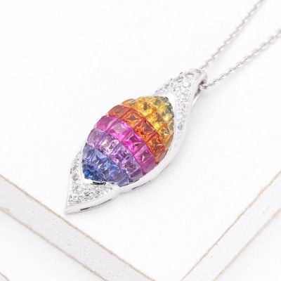 GLORIA RAINBOW SAPPHIRE & DIAMOND PENDANT IN 18K GOLD