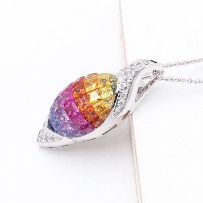 GLORIA RAINBOW SAPPHIRE & DIAMOND PENDANT IN 18K GOLD