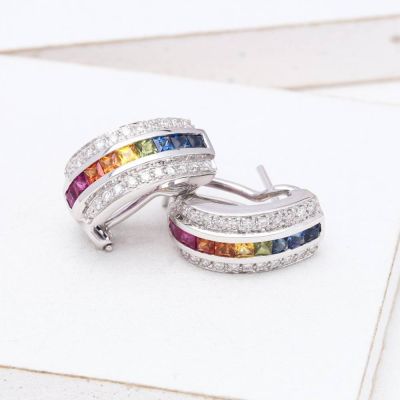 ELIZABETH RAINBOW SAPPHIRE & DIAMOND EARRINGS IN 18K GOLD