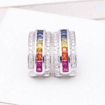 ELIZABETH RAINBOW SAPPHIRE & DIAMOND EARRINGS IN 18K GOLD