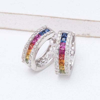 CHLOE RAINBOW SAPPHIRE & DIAMOND EARRINGS IN 18K GOLD