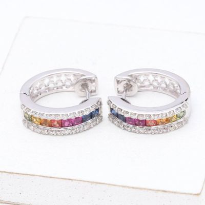 CHLOE RAINBOW SAPPHIRE & DIAMOND EARRINGS IN 18K GOLD
