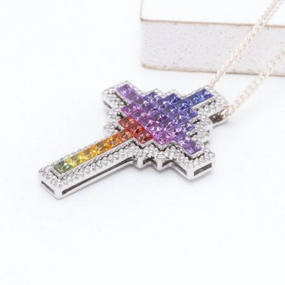 SOPHIE RAINBOW SAPPHIRE & DIAMOND PENDANT IN 18K GOLD