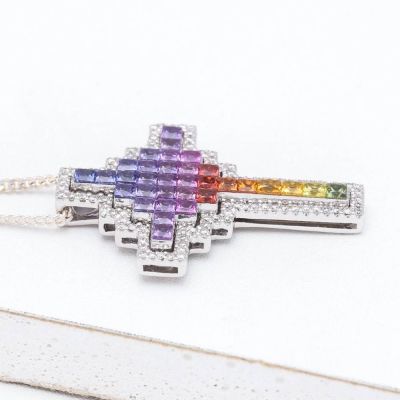 SOPHIE RAINBOW SAPPHIRE & DIAMOND PENDANT IN 18K GOLD