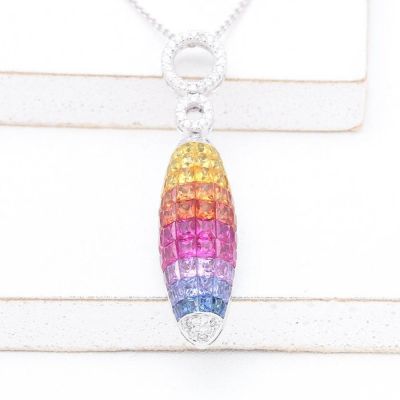 DIANE RAINBOW SAPPHIRE & DIAMOND PENDANT IN 18K GOLD