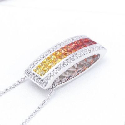 LAUREN SUNSET SAPPHIRE & DIAMOND PENDANT IN 18K GOLD