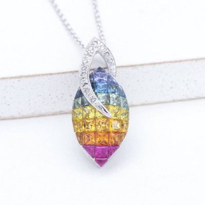 EVELYN RAINBOW SAPPHIRE & DIAMOND PENDANT IN 14 OR 18K GOLD