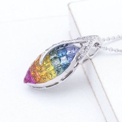 EVELYN RAINBOW SAPPHIRE & DIAMOND PENDANT IN 14 OR 18K GOLD