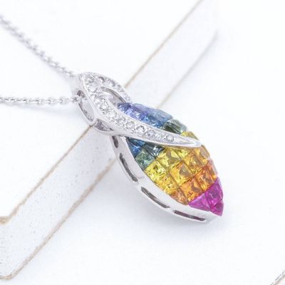 EVELYN RAINBOW SAPPHIRE & DIAMOND PENDANT IN 14 OR 18K GOLD