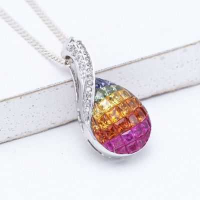 MARIA RAINBOW SAPPHIRE & DIAMOND PENDANT IN 14K OR 18K GOLD