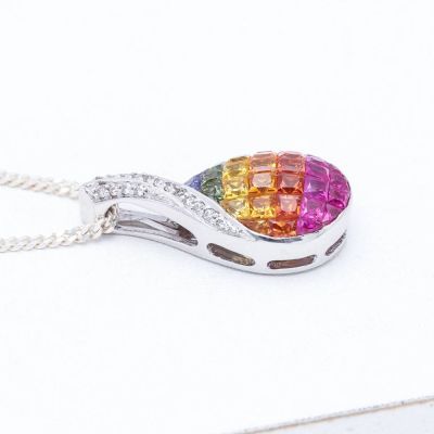 MARIA RAINBOW SAPPHIRE & DIAMOND PENDANT IN 14K OR 18K GOLD