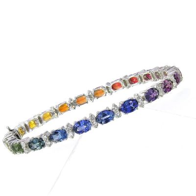 15.5 carat Rainbow Sapphire & Diamond Tennis Bracelet 14K and 18K White Gold   by Equalli.com
