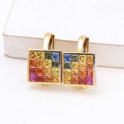 ANGELA RAINBOW SAPPHIRE & DIAMOND EARRINGS IN 18K GOLD