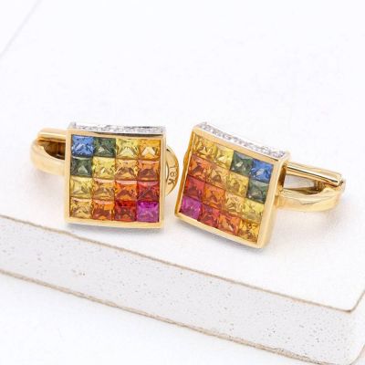 ANGELA RAINBOW SAPPHIRE & DIAMOND EARRINGS IN 18K GOLD