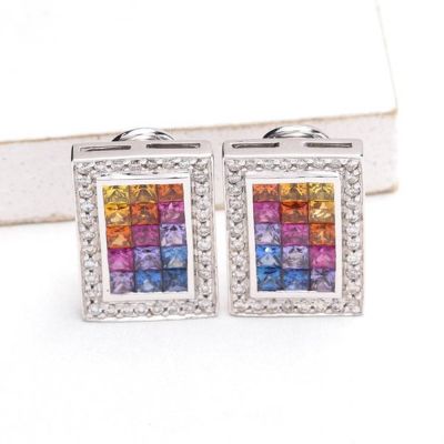 ZOE RAINBOW SAPPHIRE & DIAMOND EARRINGS IN 18K GOLD