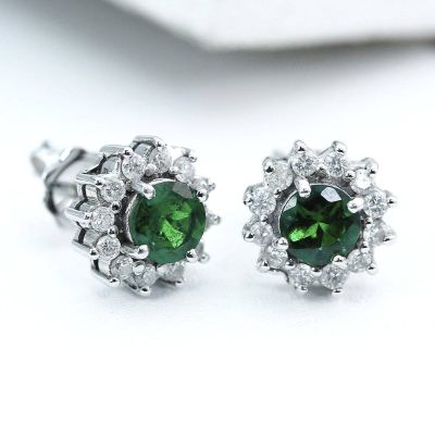 ERIN TSAVORITE GREEN GARNET & DIAMOND EARRINGS IN 14K GOLD by EQUALLI.COM 