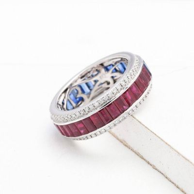 RUBY, SAPPHIRE AND & DIAMOND DAY & NIGHT RING IN 18K WHITE GOLD - RING SIZE 8 by EQUALLI.COM