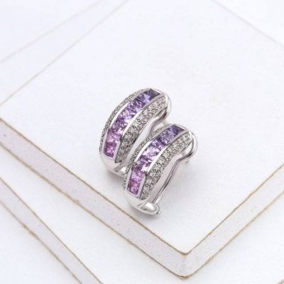 Pink to Purple Sapphire & Diamond 18K Gold Earrings (2.24ct tw)