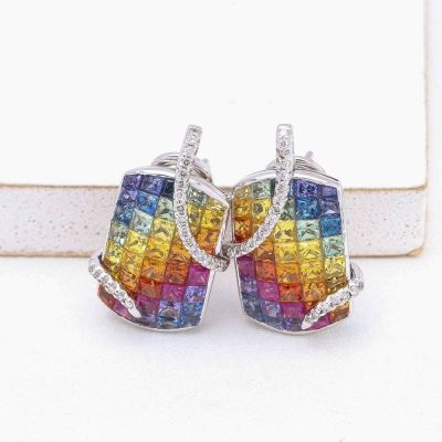 ADALYN RAINBOW SAPPHIRE & DIAMOND EARRINGS IN 18K GOLD
