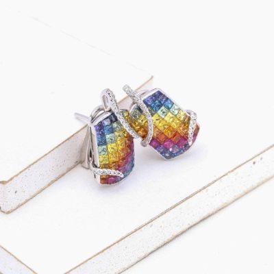 ADALYN RAINBOW SAPPHIRE & DIAMOND EARRINGS IN 18K GOLD