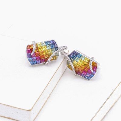 ADALYN RAINBOW SAPPHIRE & DIAMOND EARRINGS IN 18K GOLD