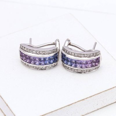 LAUREN PURPLE SAPPHIRE & DIAMOND EARRINGS IN 18K GOLD