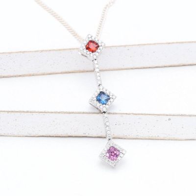 SARAH RAINBOW SAPPHIRE & DIAMOND PENDANT IN 18K GOLD
