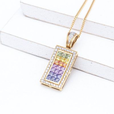 LEAH RAINBOW SAPPHIRE & DIAMOND PENDANT IN 18K GOLD