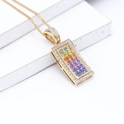 LEAH RAINBOW SAPPHIRE & DIAMOND PENDANT IN 18K GOLD
