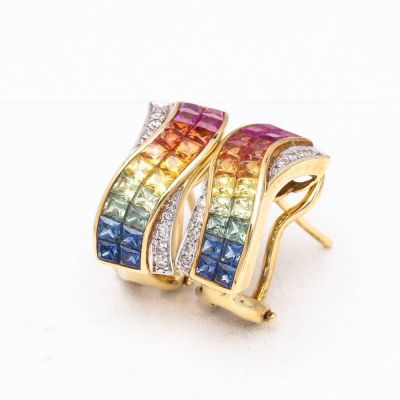 Rainbow Sapphire & Diamond 18K Gold Earrings (5.06ct tw)