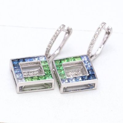 Blue Sapphire, Tsavorite Green Garnet & Diamond 18K Gold Earrings (4.24ct tw)
