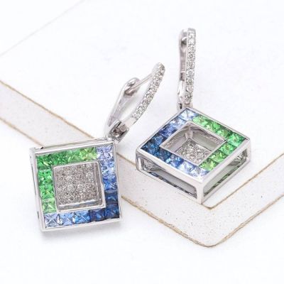 Blue Sapphire, Tsavorite Green Garnet & Diamond 18K Gold Earrings (4.24ct tw)