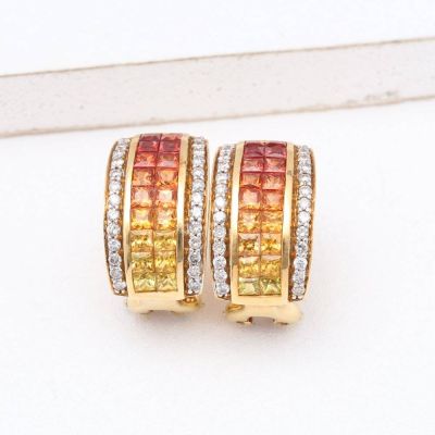 Sunset Sapphire & Diamond 18K Gold Earrings (3.10ct tw)