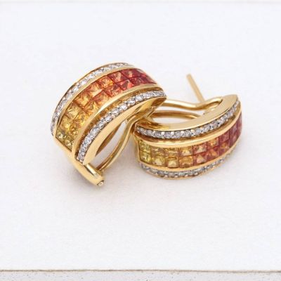 Sunset Sapphire & Diamond 18K Gold Earrings (3.10ct tw)