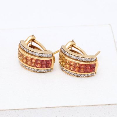 Sunset Sapphire & Diamond 18K Gold Earrings (3.10ct tw)