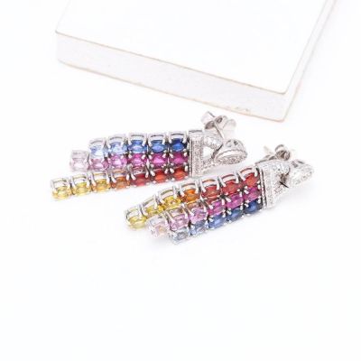 CHARLOTTE RAINBOW SAPPHIRE & DIAMOND EARRINGS IN 18K GOLD