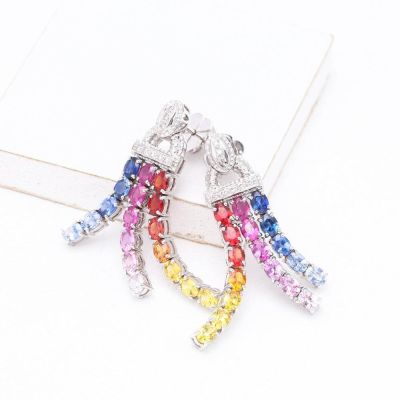 CHARLOTTE RAINBOW SAPPHIRE & DIAMOND EARRINGS IN 18K GOLD