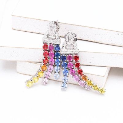CHARLOTTE RAINBOW SAPPHIRE & DIAMOND EARRINGS IN 18K GOLD