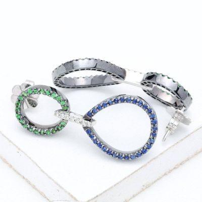 BLUE SAPPHIRE, TSAVORITE GREEN GARNET & DIAMOND 18K GOLD EARRINGS (0.92CT TW)