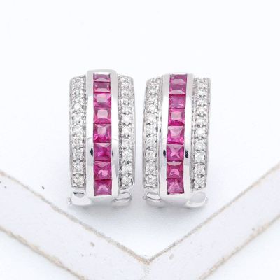 Red Ruby & Diamond 18K Gold Earrings (1.6ct tw)