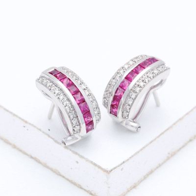 Red Ruby & Diamond 18K Gold Earrings (1.6ct tw)