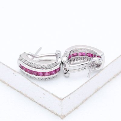 Red Ruby & Diamond 18K Gold Earrings (1.6ct tw)