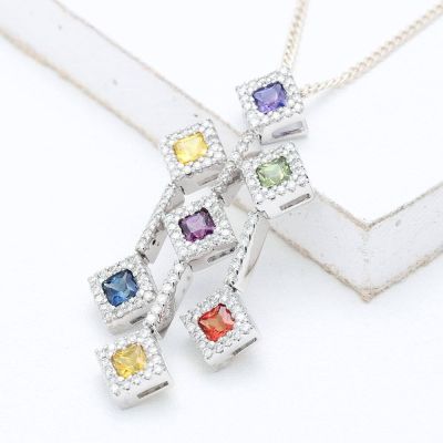 Rainbow Sapphire & Diamond Fancy Pendant 18K Gold (2.61ct tw)