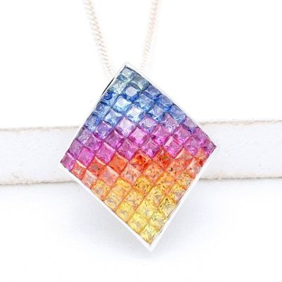 JAYDEN RAINBOW SAPPHIRE PENDANT IN 14K GOLD by EQUALLI.COM